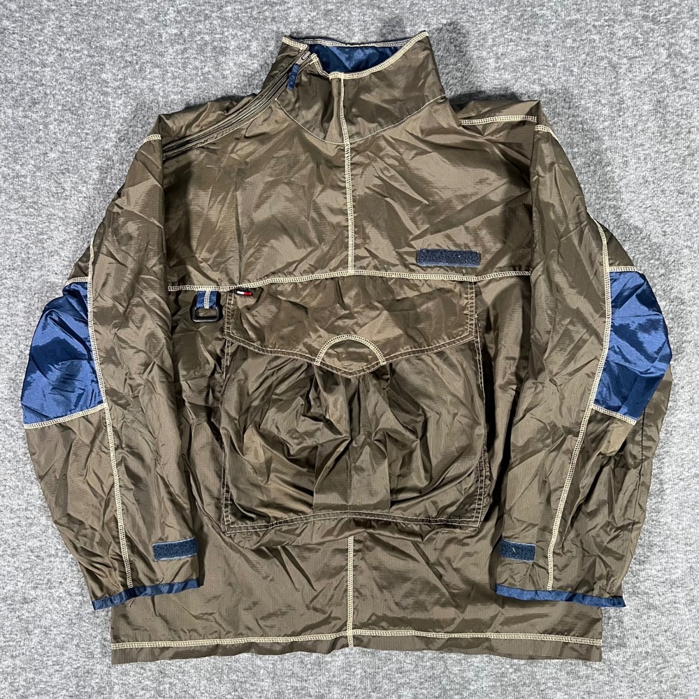 Vintage 90s Tommy Hilfiger Anorak Jacket XL Olive Brown Ripstop Pullover Navy